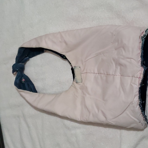 70s Dark Blue Denim Tote w/Embroidered Pink Flowers-Pink Fabric Liner-Velcro-EC - Picture 4 of 13